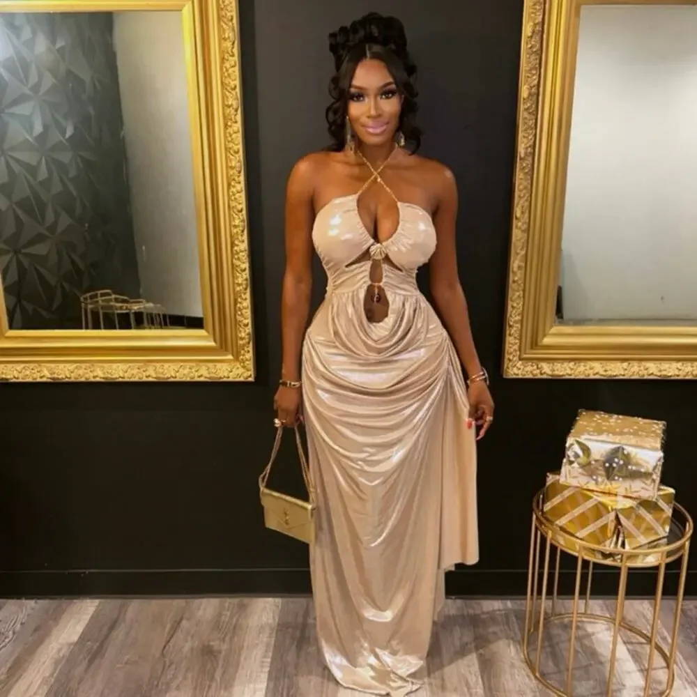 Drapped Metallic Maxi Dress - Picture 2 of 6